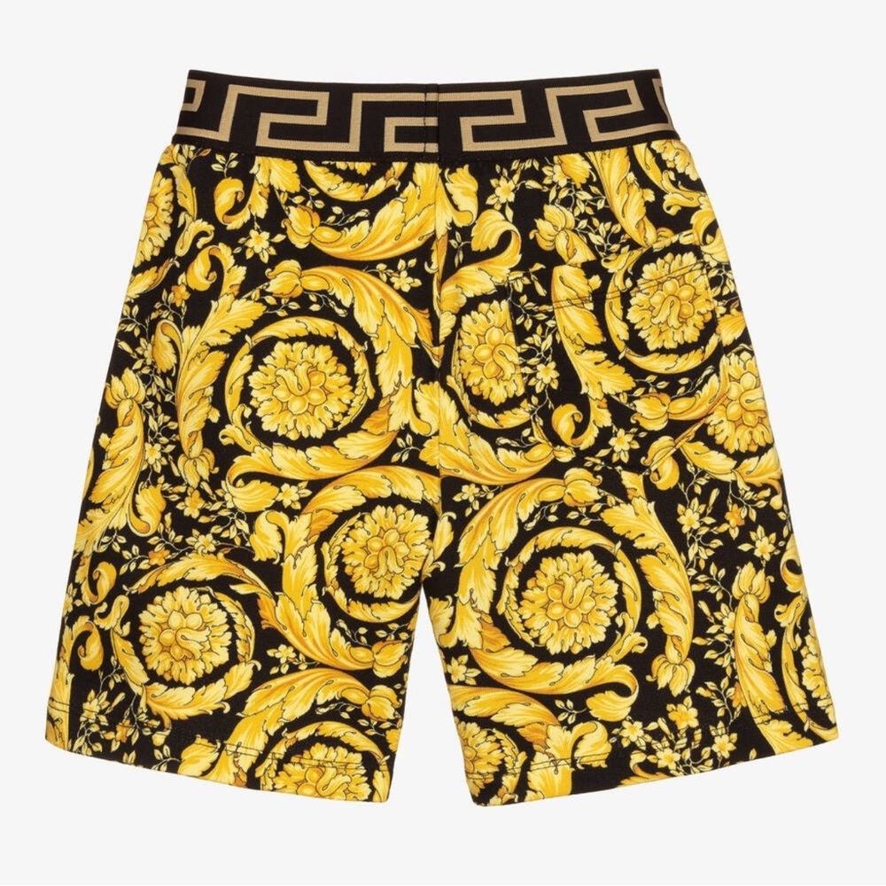 Versace Black and Gold Floral Pattern Shorts 8 year old - Picture 2 of 6
